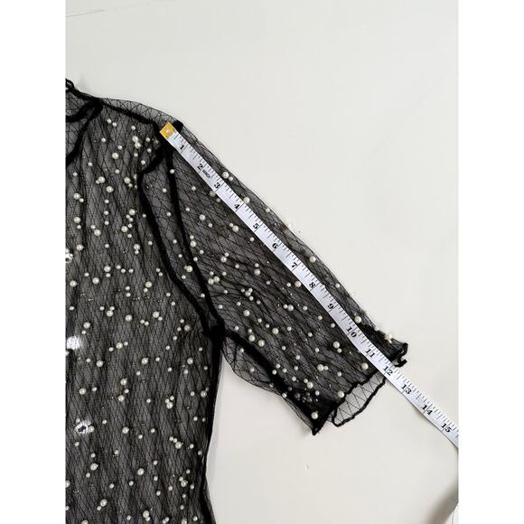 Hot & Delicious Black Sheer pearl dress/cover up L - Picture 9 of 11